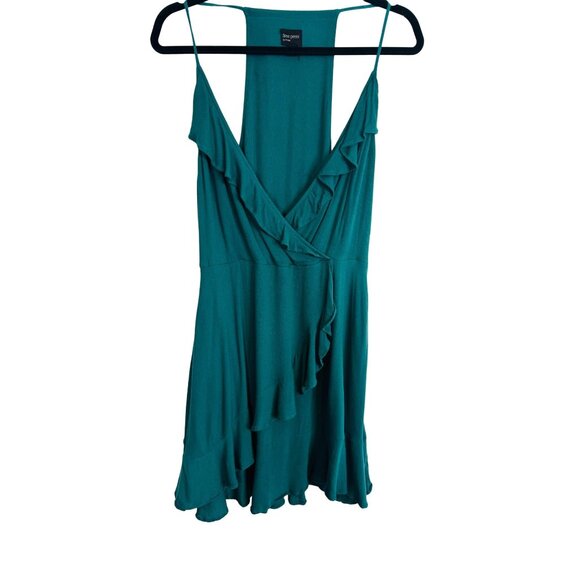2/$30 Free Press M Teal Sleeveless Ruffle Wrap Dress Flowy Fabric - Picture 12 of 13